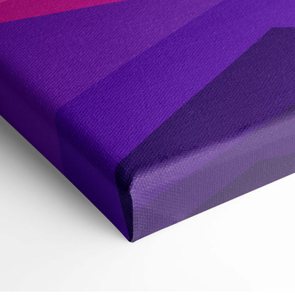 Purple canvas art print featuring a textured geometric synthwave landscape with neon sun horizon wall decor
