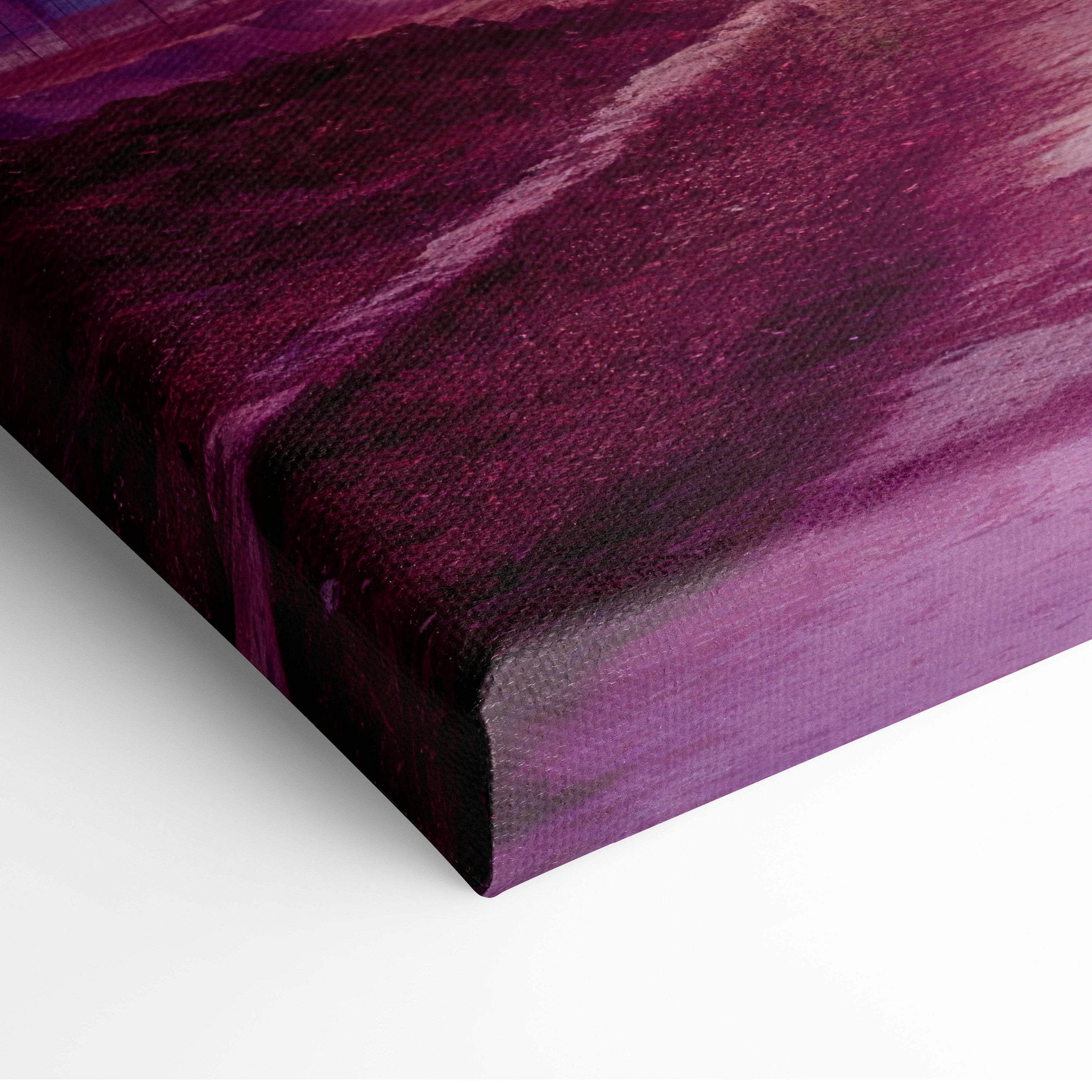 A textured canvas wall art featuring deep purples and magentas with visible brushstrokes for gaming room decor