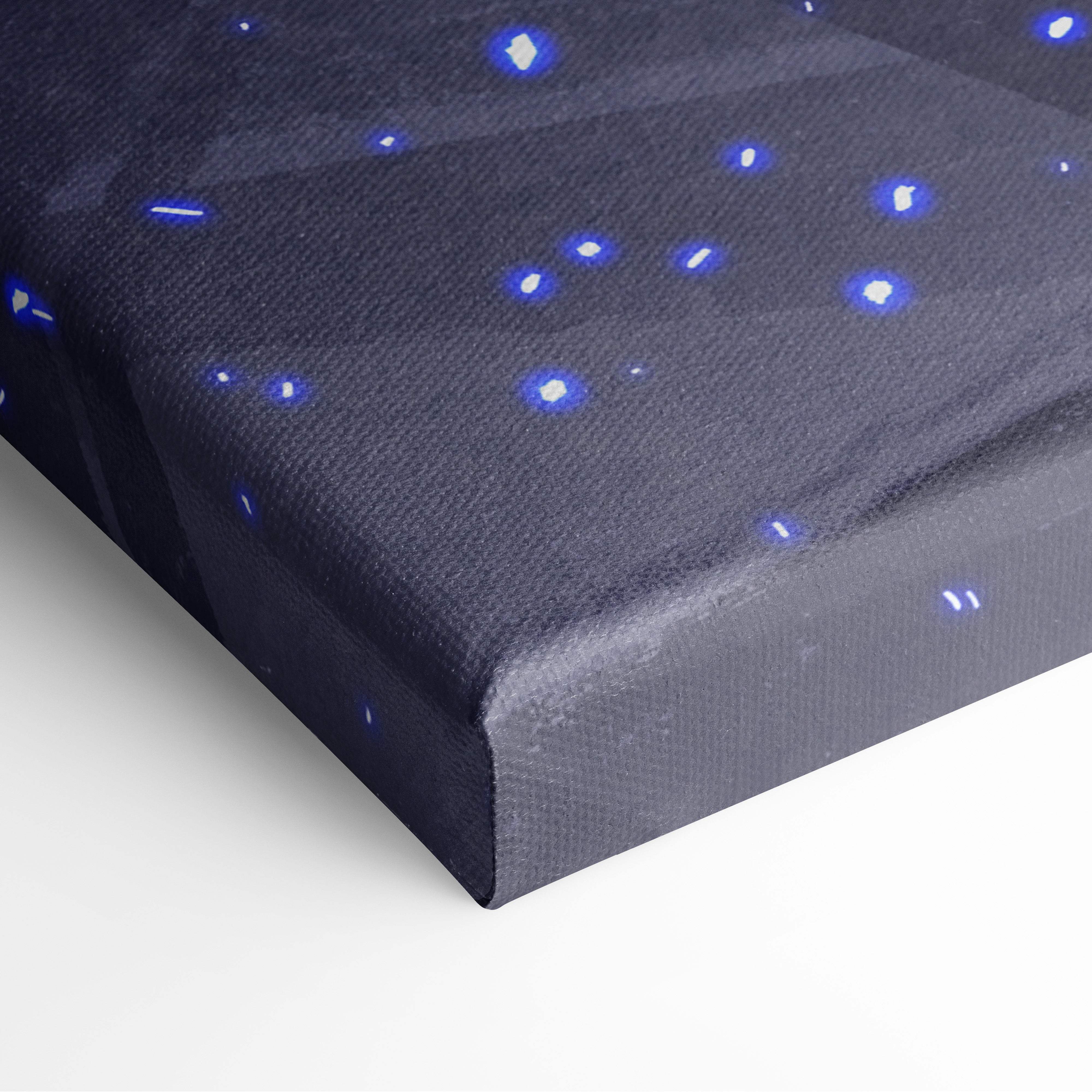 Dark blue canvas print featuring a starry night sky with glowing blue stars futuristic cyberpunk girl wall art