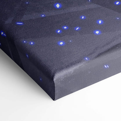 Dark blue canvas print featuring a starry night sky with glowing blue stars futuristic cyberpunk girl wall art