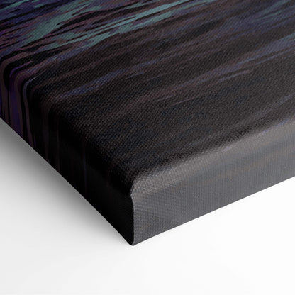 Black canvas print with textured surface and abstract dark blue purple and teal brushstrokes dreamlike seascape wall art