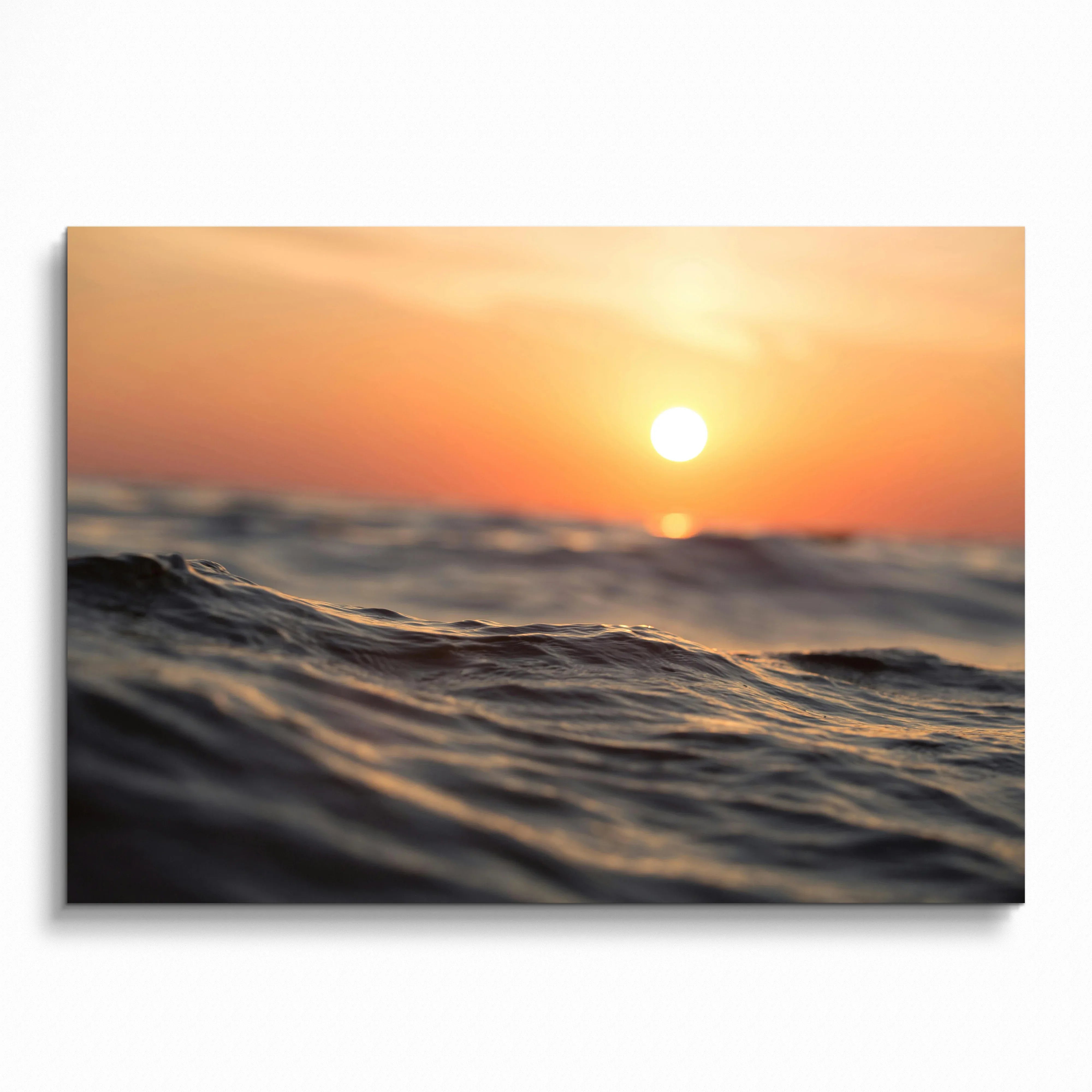 Ocean sunset with waves in warm light poster wall art decor.