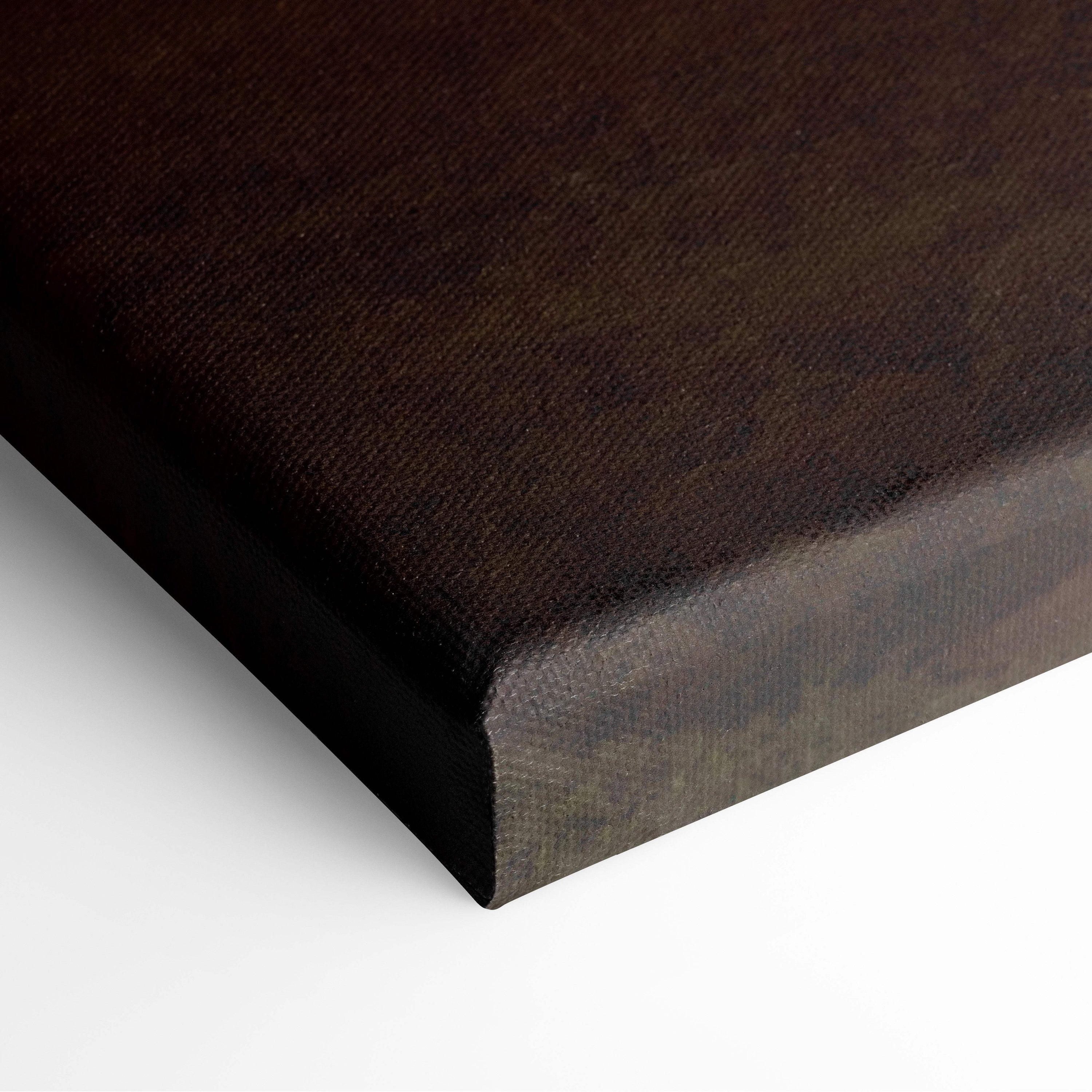 Dark brown canvas print with textured fabric surface and raised edges featuring motivational mountain sunrise design