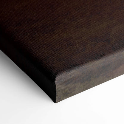 Dark brown canvas print with textured fabric surface and raised edges featuring motivational mountain sunrise design