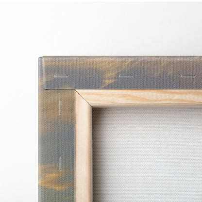 Light-colored wooden frame with canvas painting in muted earth tones featuring subtle stitching for motivational wall art