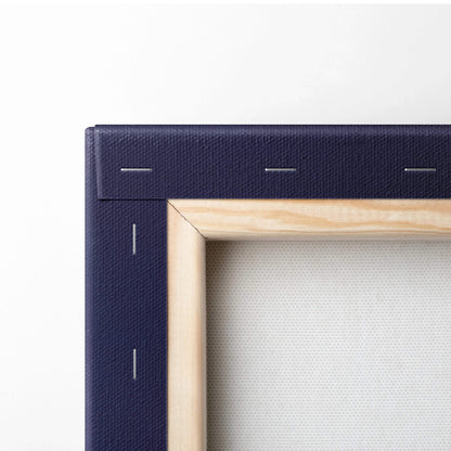 Navy blue textured canvas frame with cyberpunk sunset art