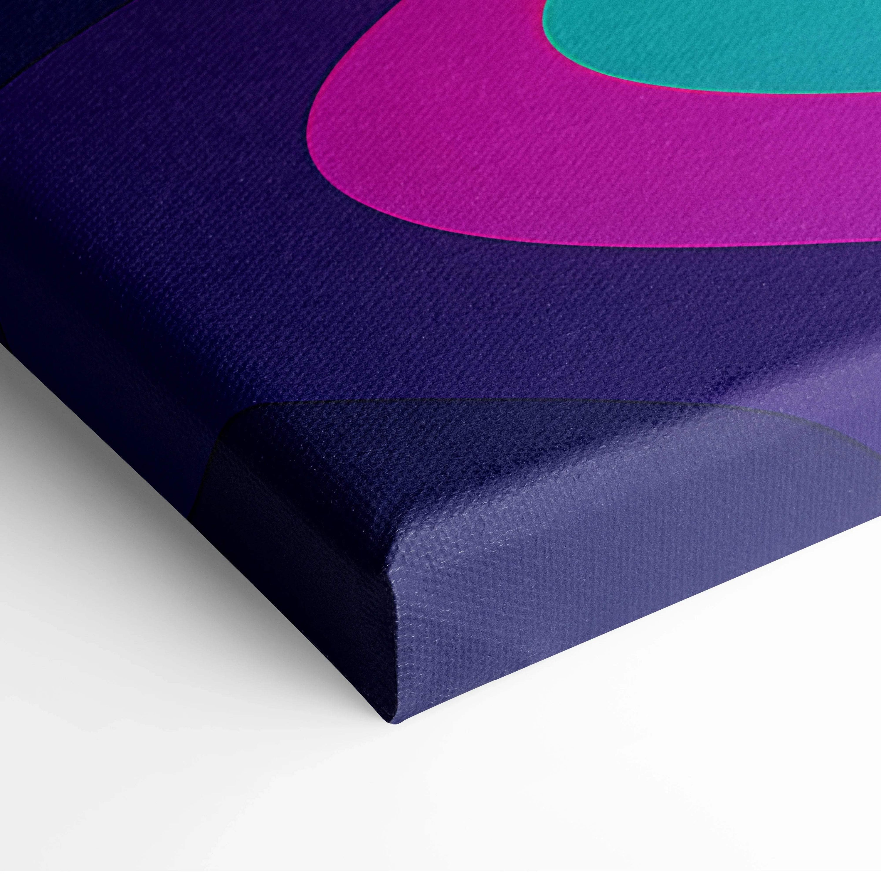 Vibrant cyberpunk sunset canvas with magenta teal circles on navy background