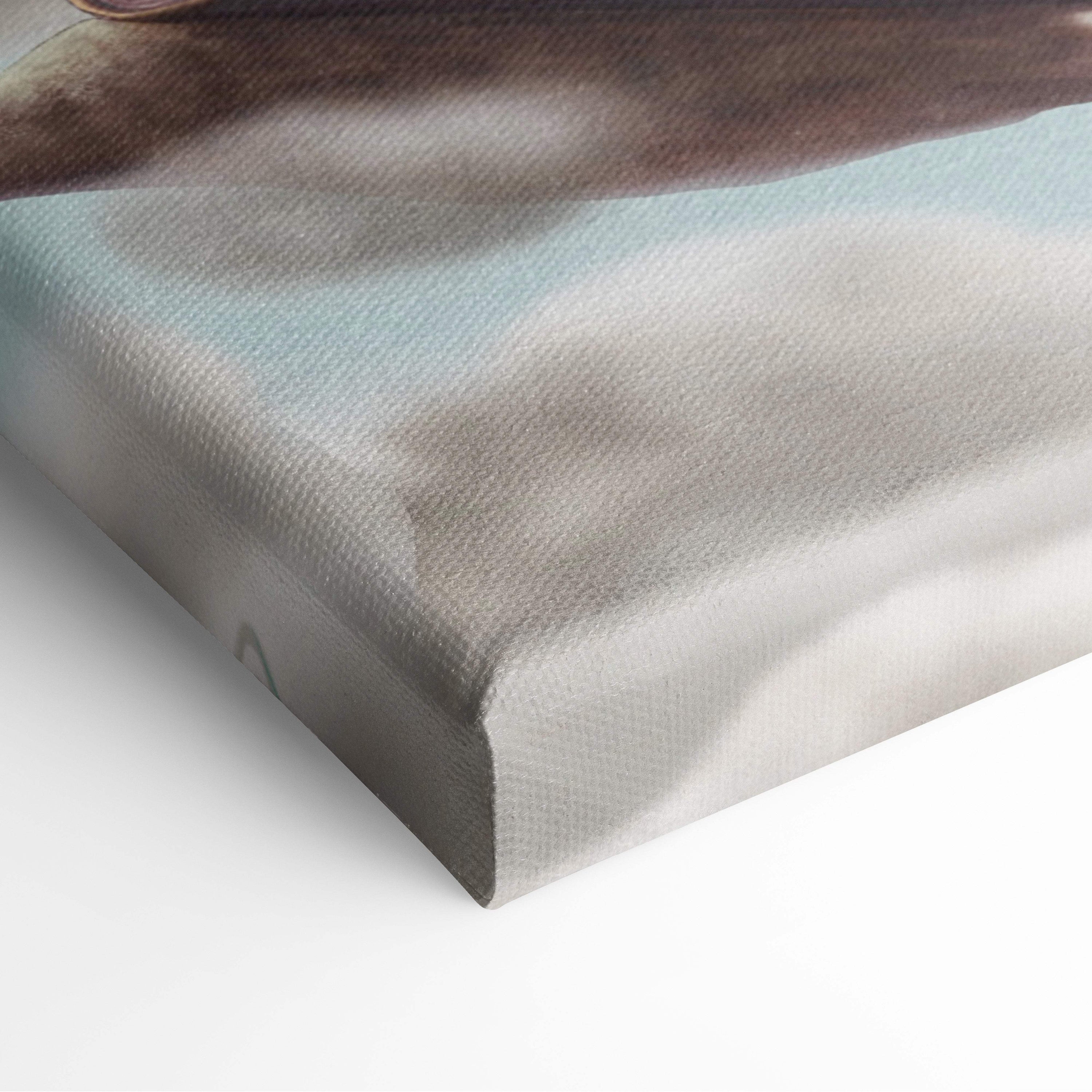 Contemporary flying books canvas wall art with textured abstract design in muted gray and teal for whimsical kids decor