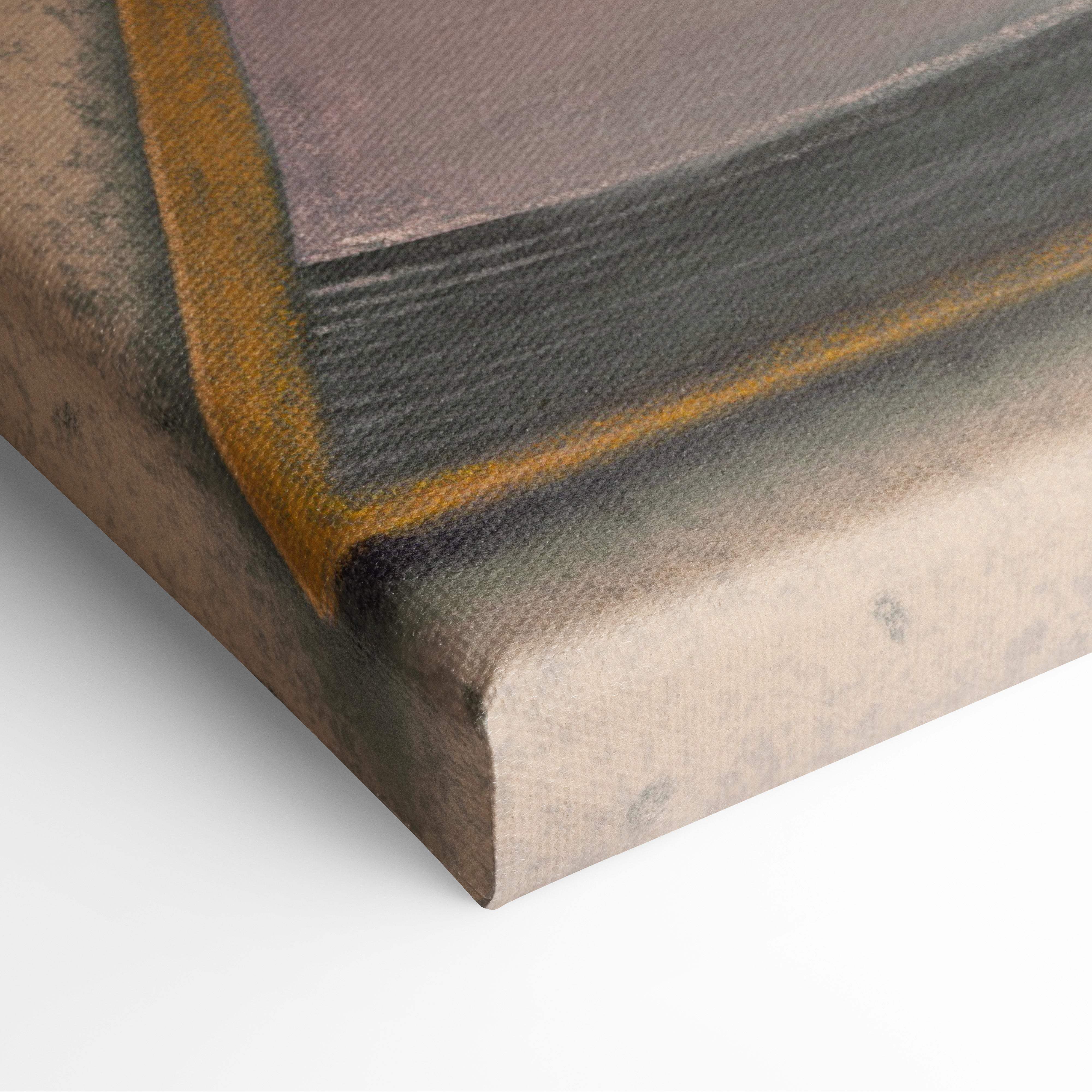 Contemporary flower book canvas wall art with abstract horizontal bands of gray taupe and golden yellow stripe