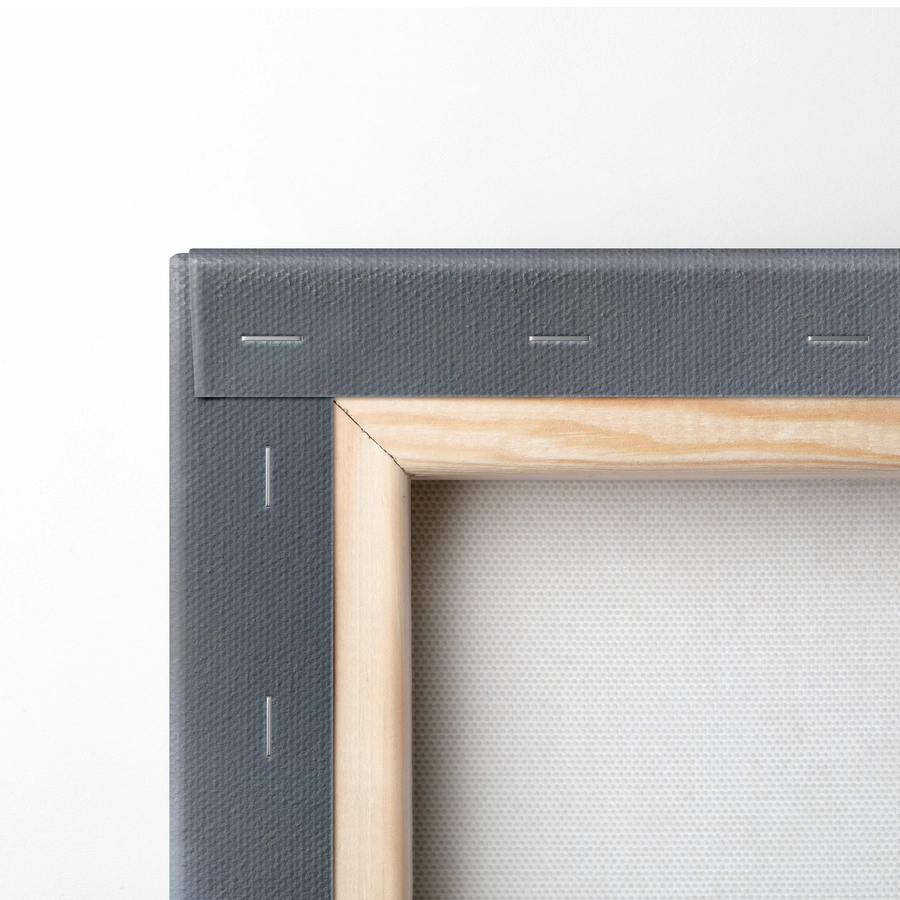 Minimalist canvas painting with light wood frame and dark gray textured border for modern rustic decor