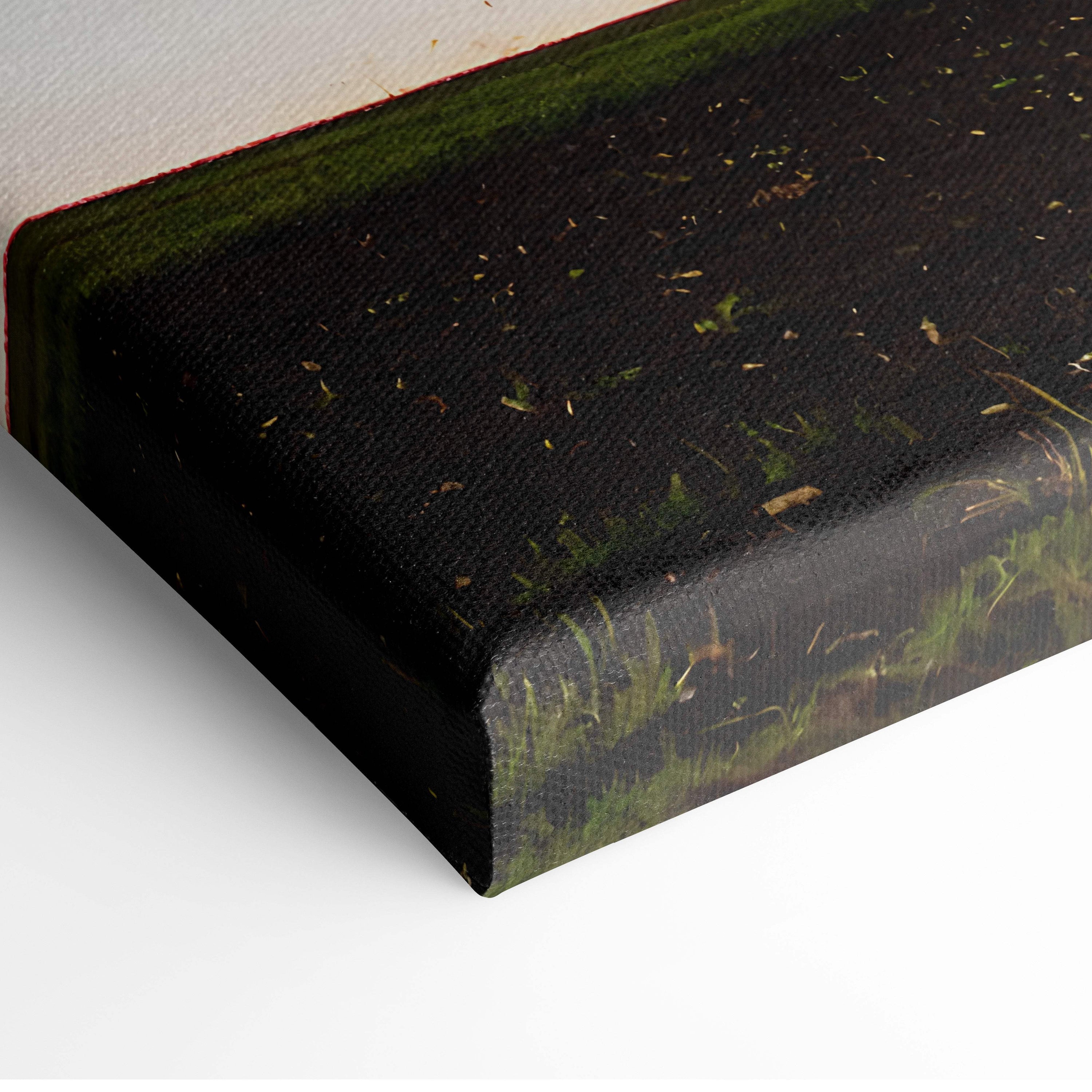 Black canvas print featuring a textured grassy landscape with green and brown accents for rustic wall decor