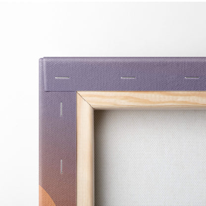 Purple canvas frame with light wood border featuring lone cowboy silhouette and orange blue desert sky wall art