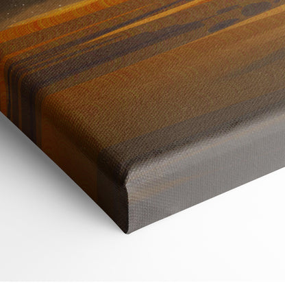 Celestial Titan Awakening Canvas Wall Art – Lone Wanderer Approaching Colossal Shadow Figure with Solar Halo and Burning Path, Epic Cosmic Fantasy Illustration