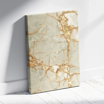 Canvas wall art featuring abstract beige and gold marbled pattern with metallic veining.