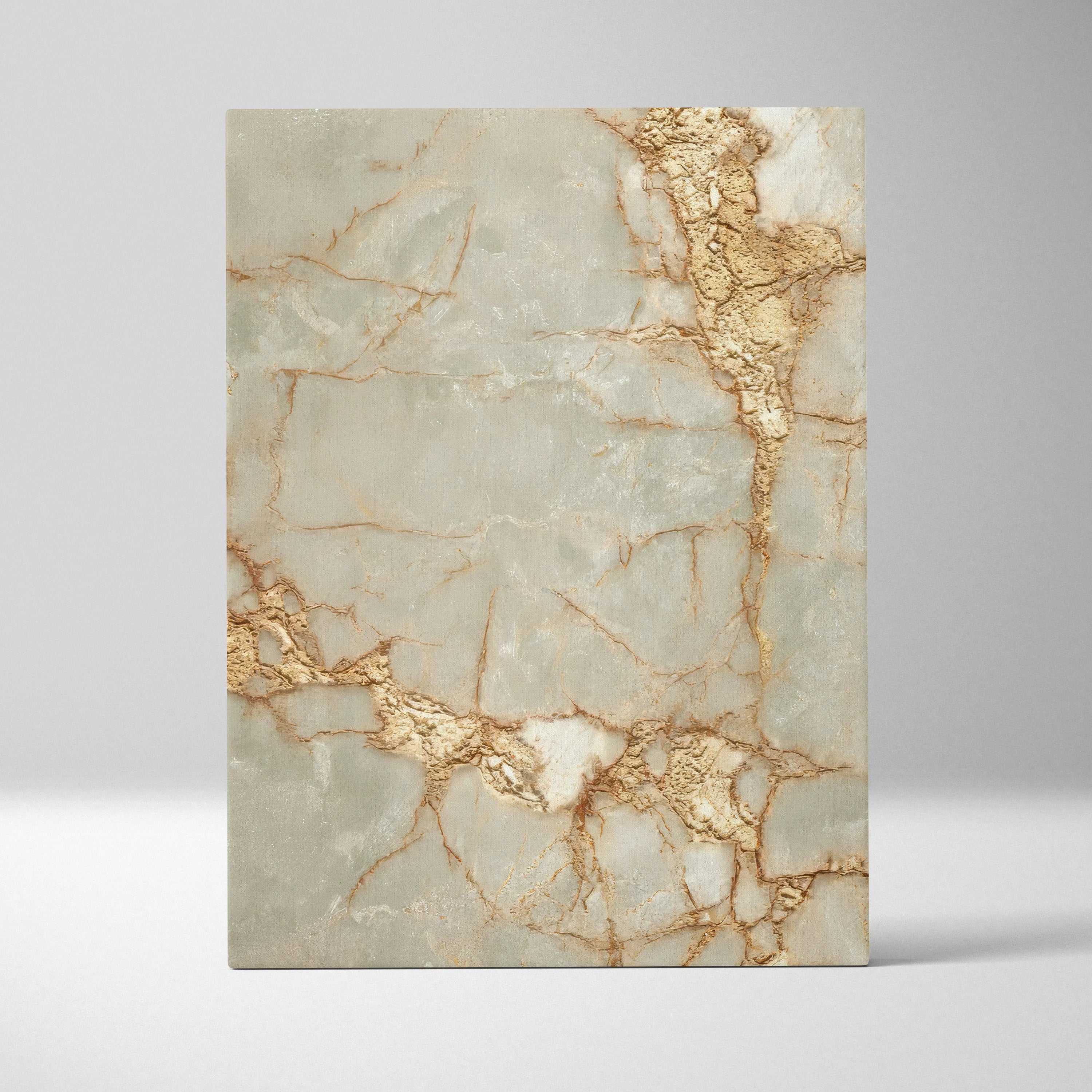 Canvas wall art with abstract gold and beige marble texture design.