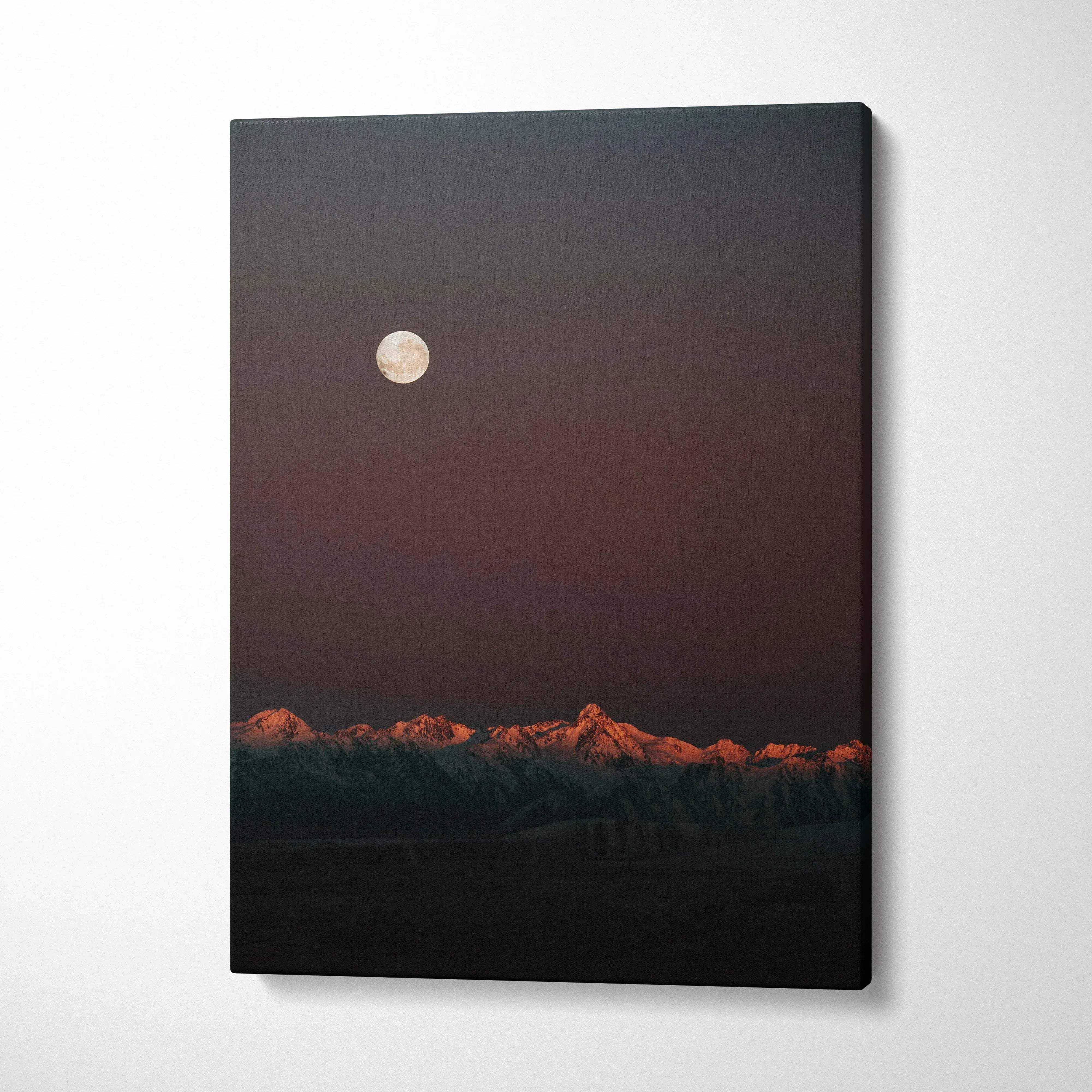 Canvas wall art featuring a moonlit mountain range with dark sky background.
