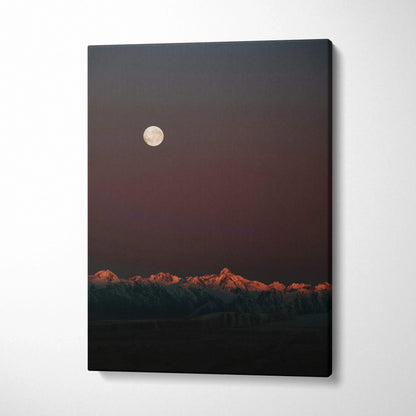 Canvas wall art featuring a moonlit mountain range with dark sky background.