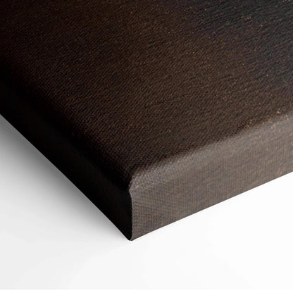 Close-up of dark brown textured canvas edge on vertical wall art print.