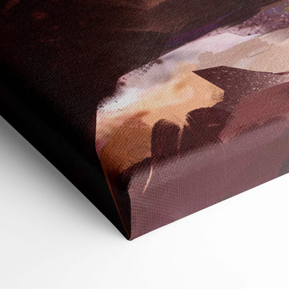 A textured canvas print featuring abstract brushstrokes in maroon brown and beige for sci fi adventure decor
