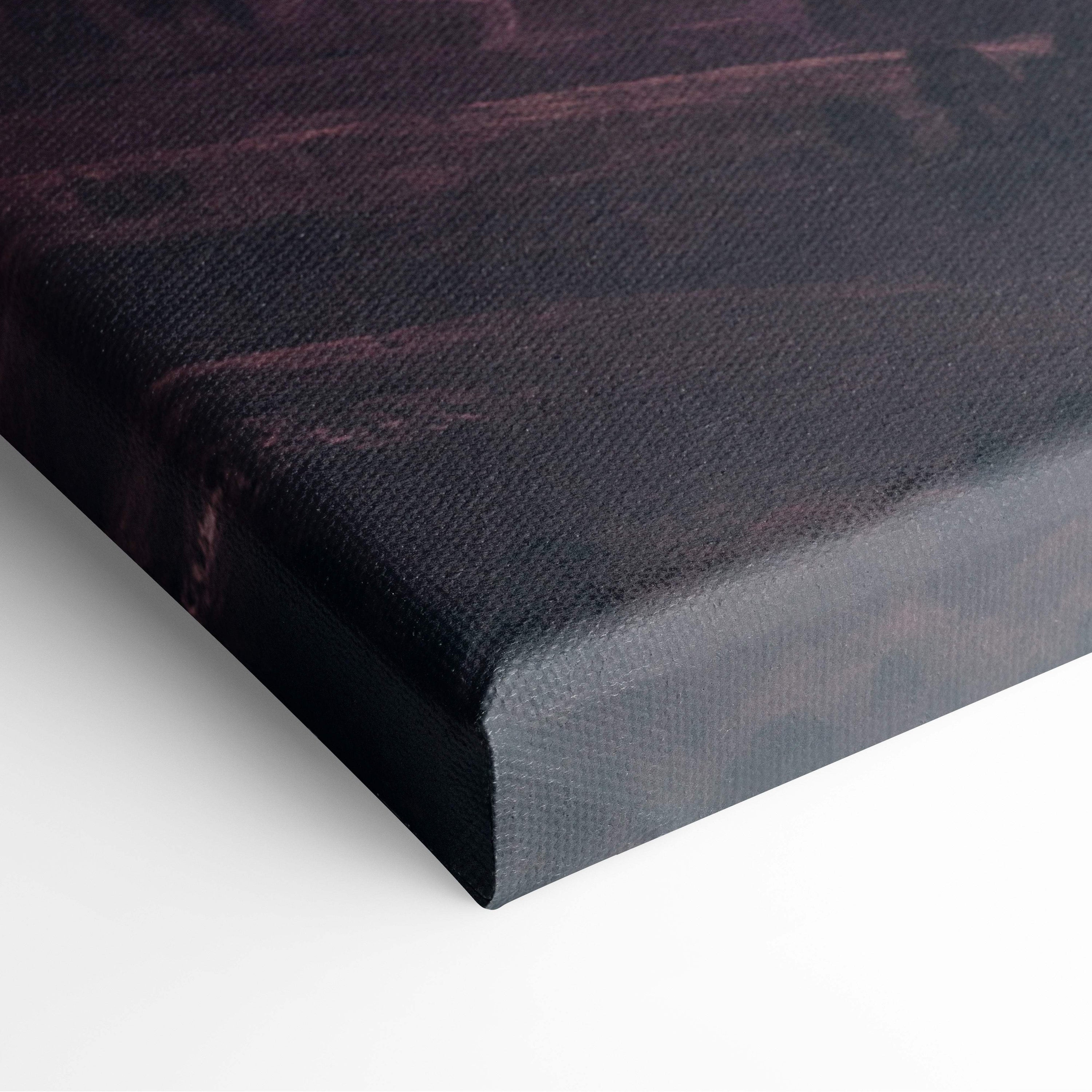 Black canvas print with textured dark purple and black abstract design motivational mountain landscape wall art
