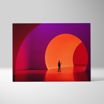 Contemporary red purple portal canvas wall art with bold concentric red orange and purple arcs for modern decor