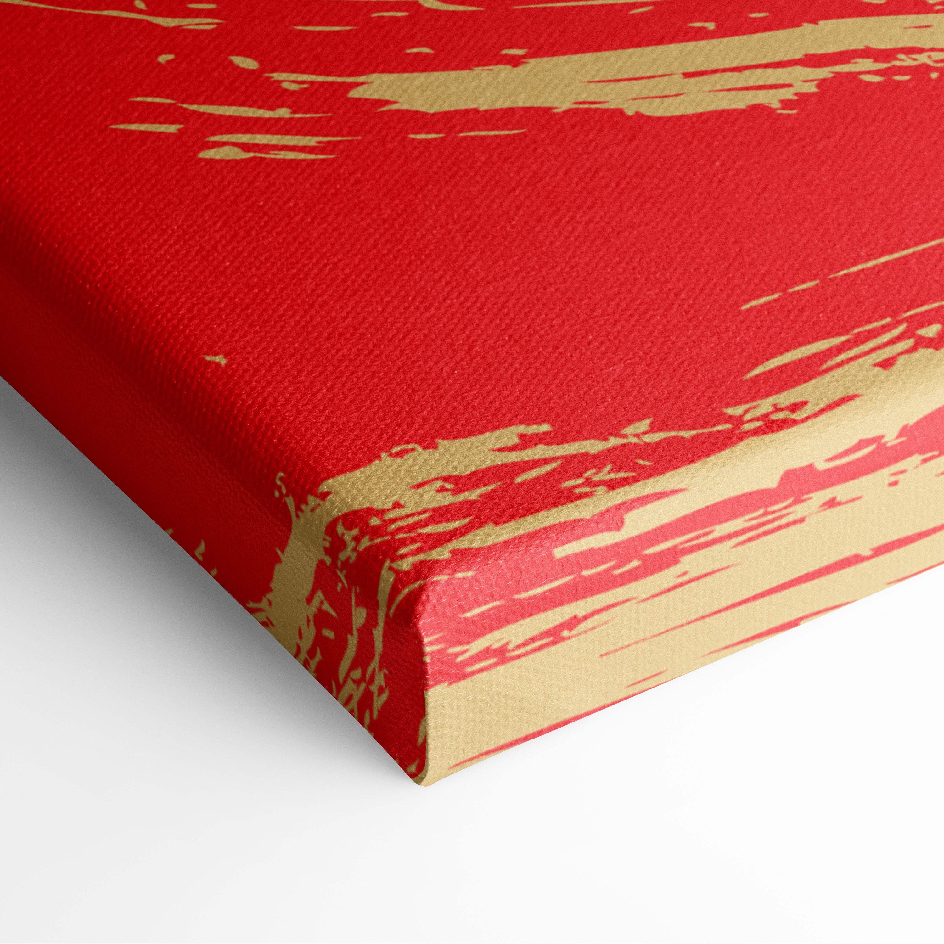 Red gold horse canvas wall art with red canvas and gold brushstroke patterns in bold japanese oriental style