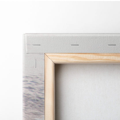 Light wood-framed motivational beach canvas with textured gray fabric backing and subtle stitching details