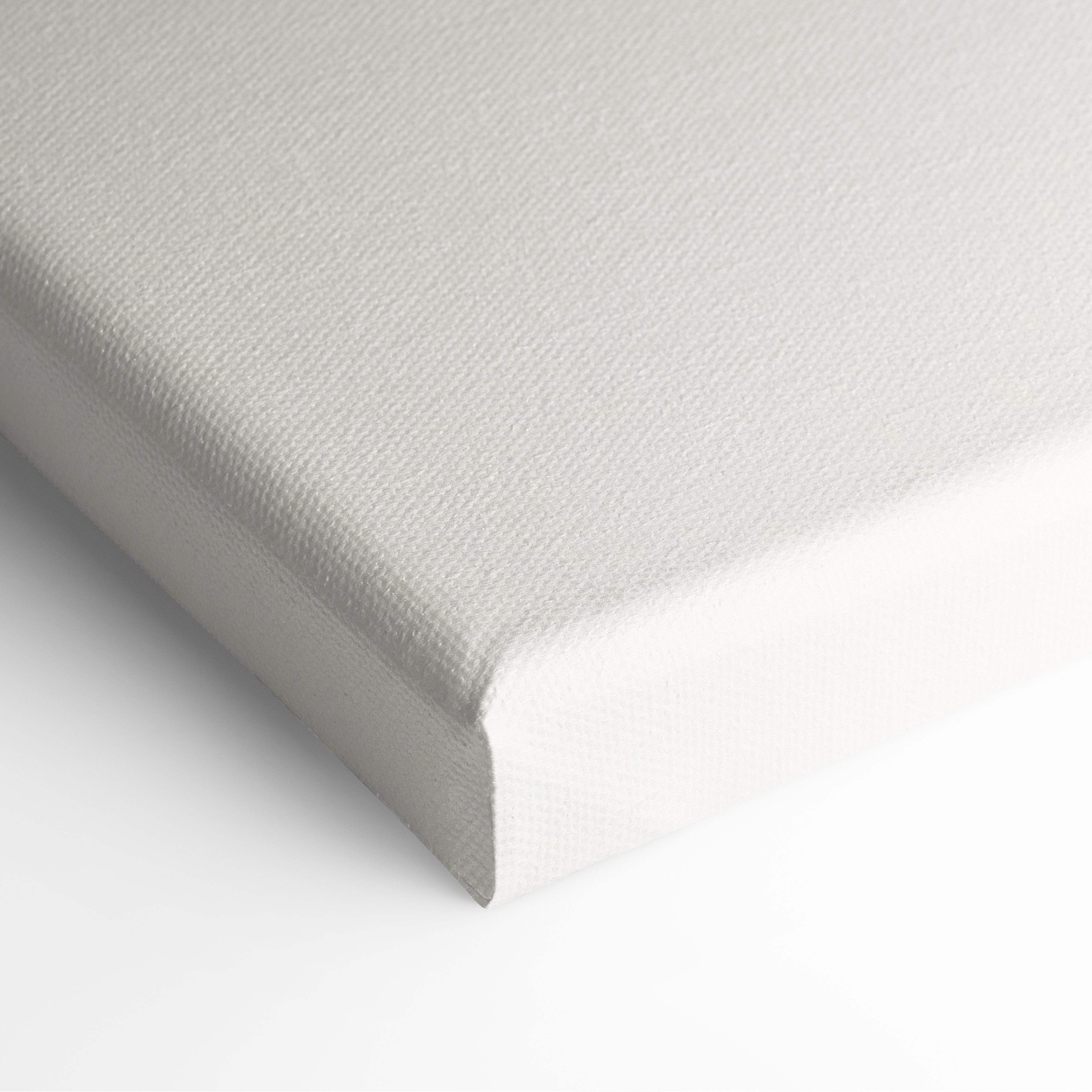 Contemporary inner child canvas wall art with textured off-white weave and clean white edges for modern mental health decor