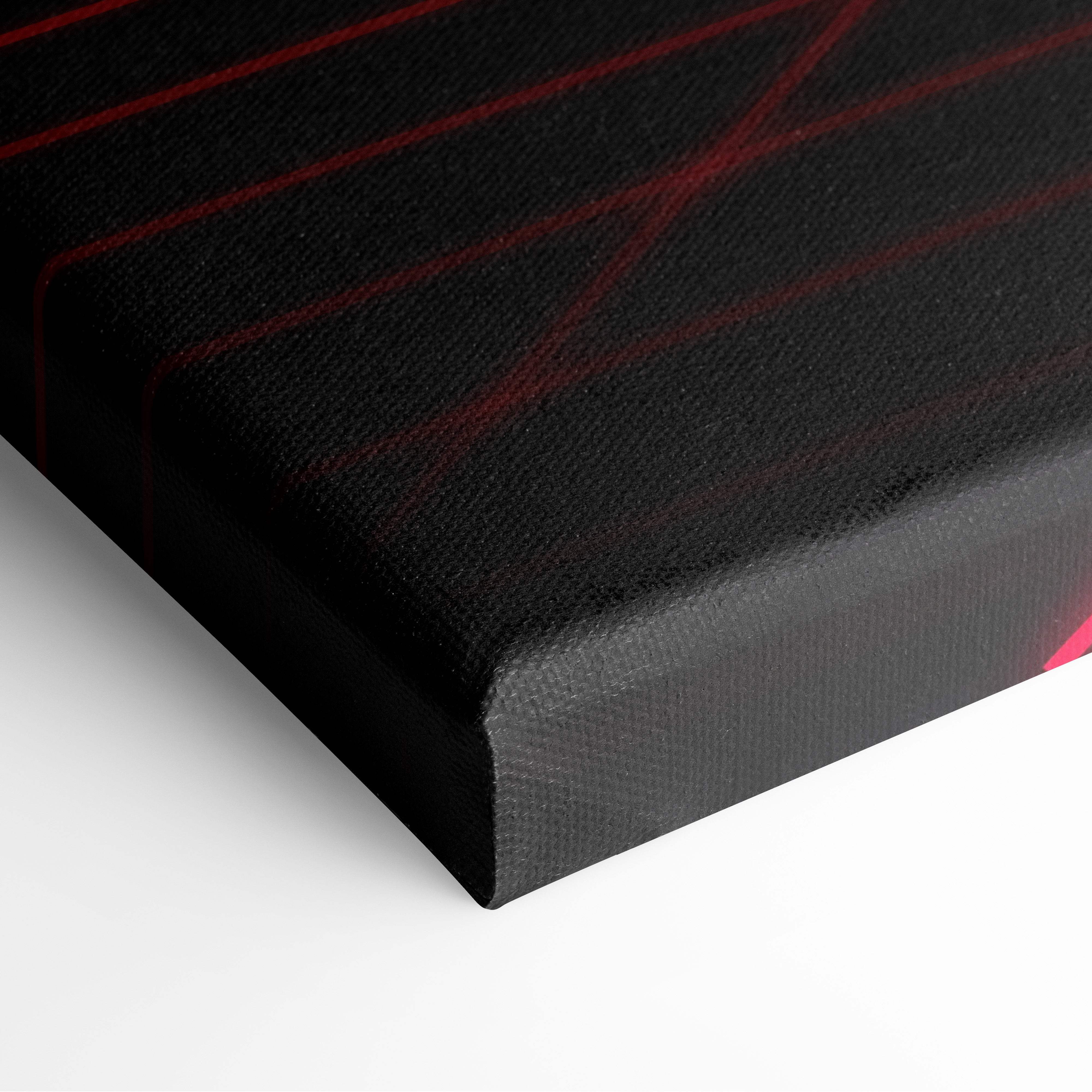 Black canvas print with bold red diagonal stripes retrowave red neon road vaporwave synthwave wall decor