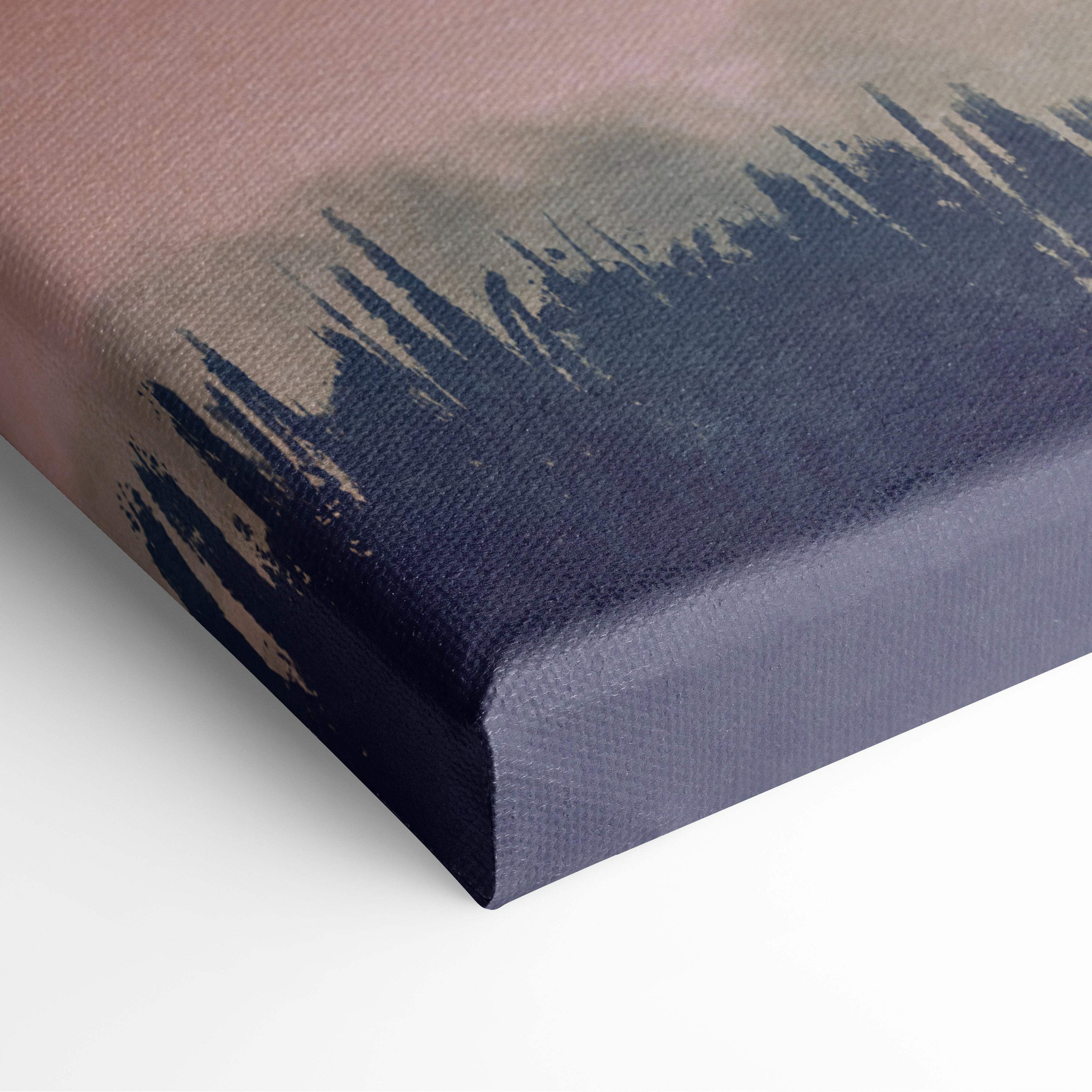 A modern abstract canvas painting with bold textured brushstrokes from soft rose to deep navy blue for boho decor