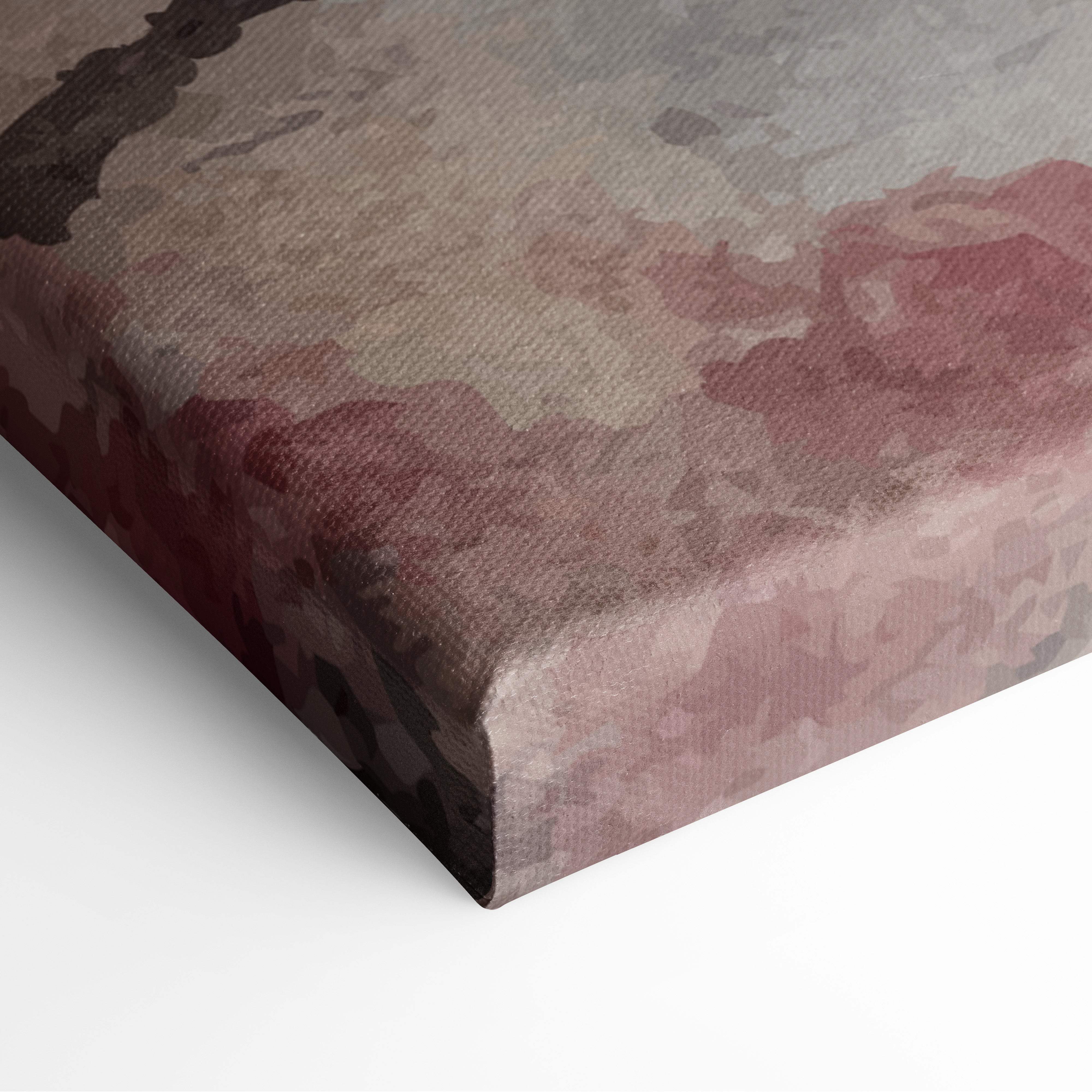 Textured canvas print of cherry blossom branch wall art in muted mauve dusty rose and dark brown for living room decor