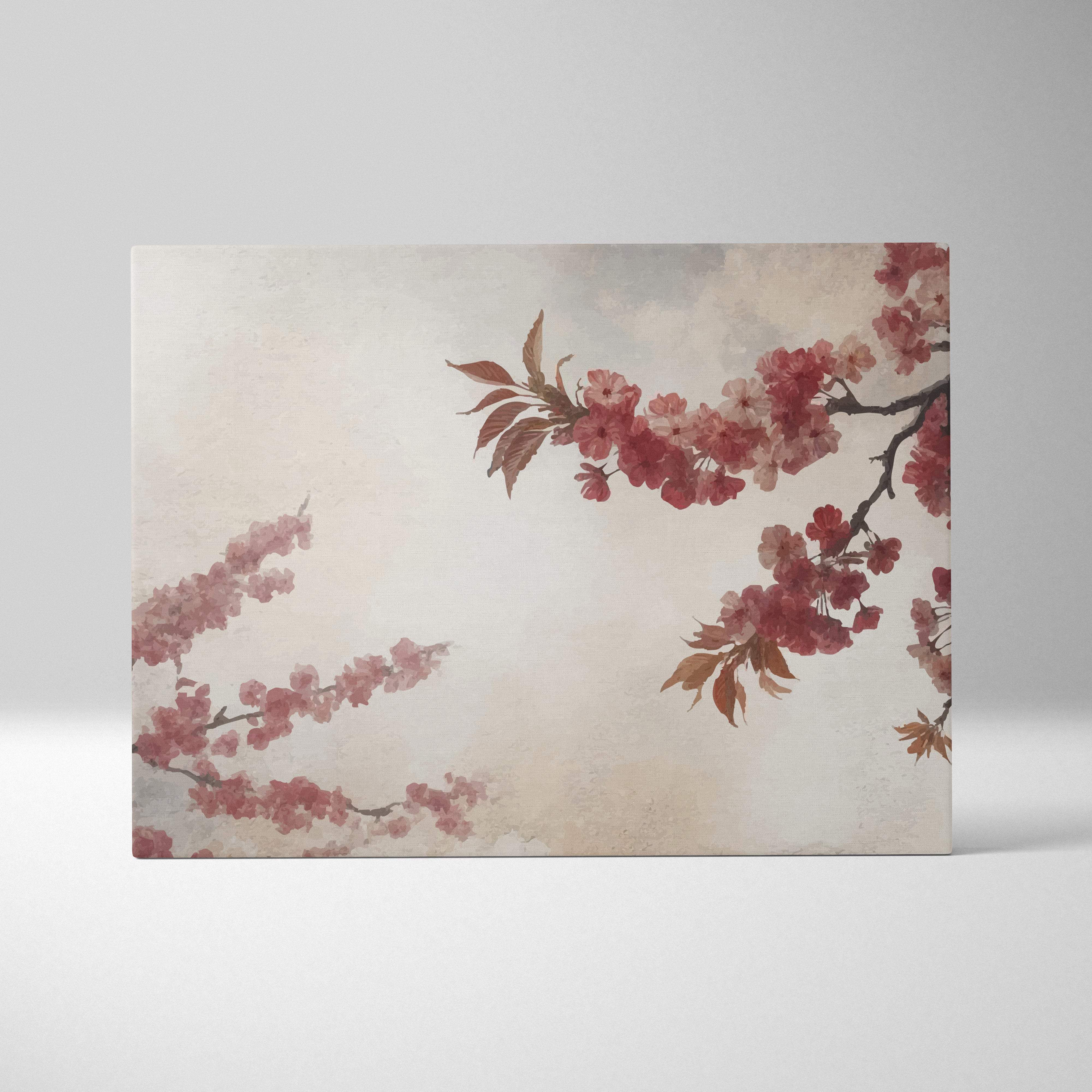 Rectangular canvas print of delicate pink cherry blossoms with watercolor texture in soft muted tones for wall art