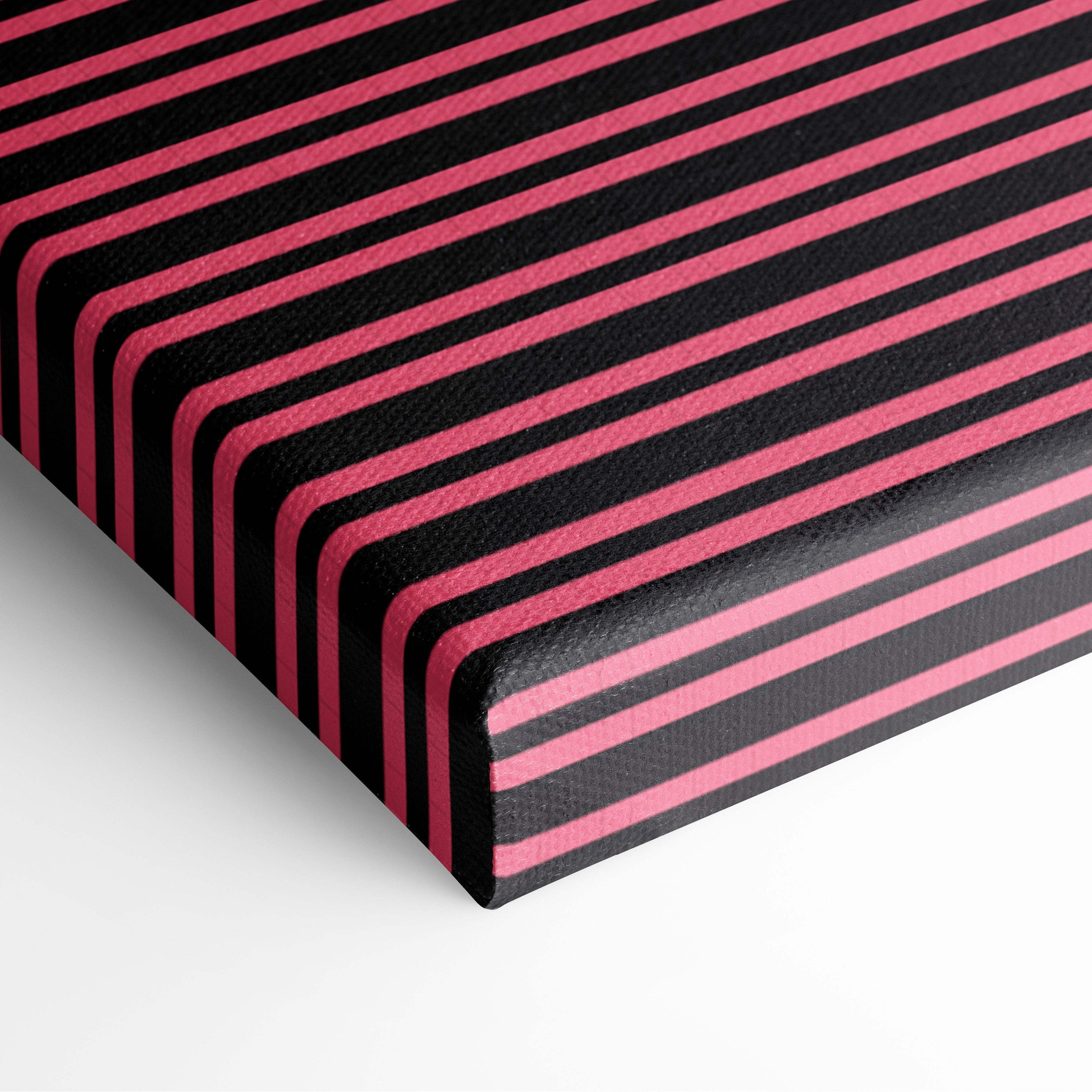 A canvas print with bold pink and black stripes and textured surface for gothic cyberpunk wall art decor