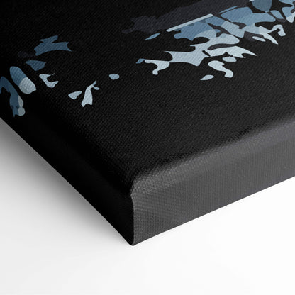 Black canvas print with abstract blue and white splatter design for elegant mount fuji pagoda wall art decor