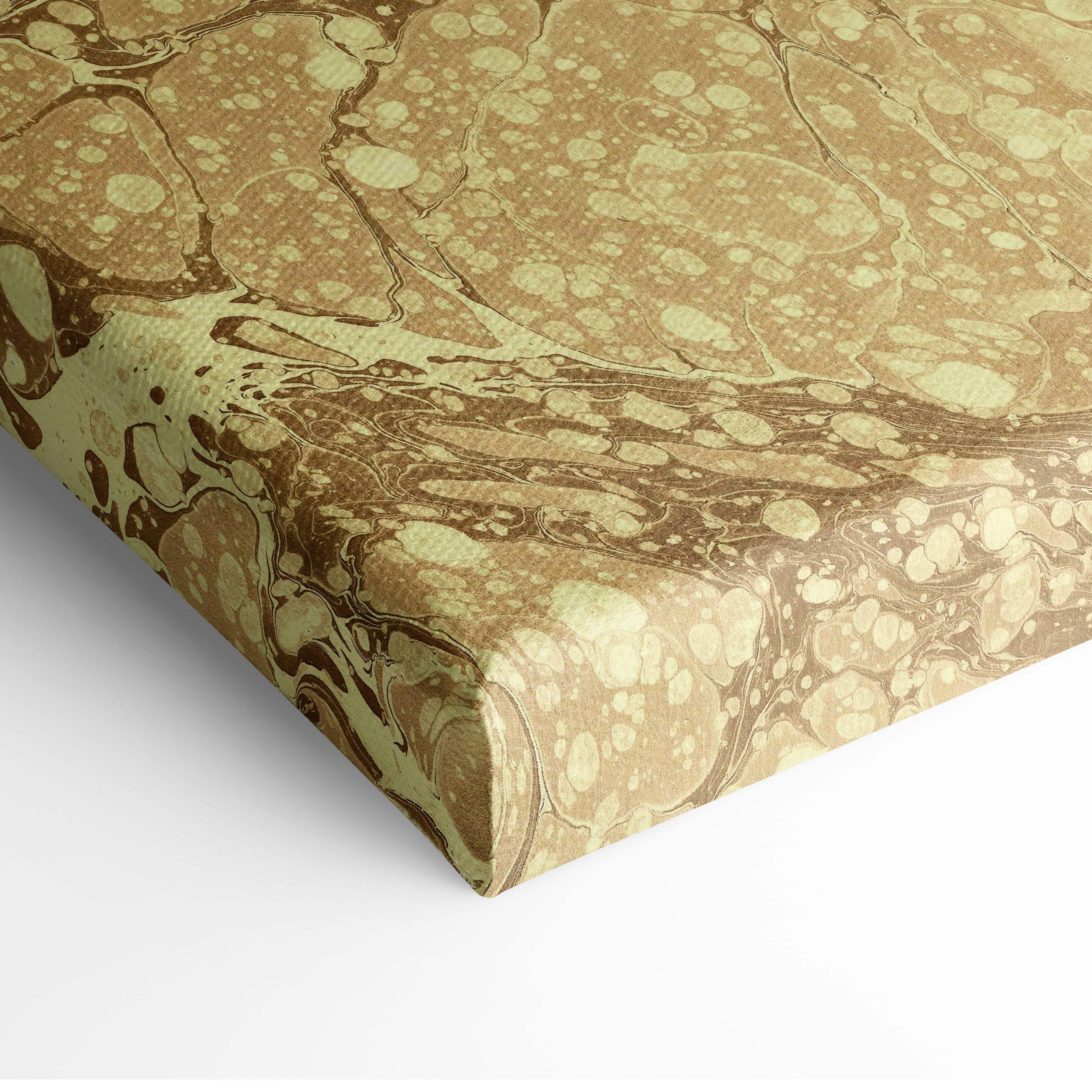 Marbled daisy canvas print with earthy brown and olive green marbled pattern beige botanical wall art
