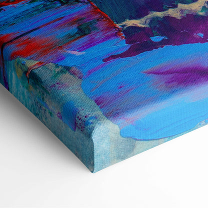 Vibrant tree abstract painting style wall art with bold blue purple red and teal strokes on textured fabric canvas print