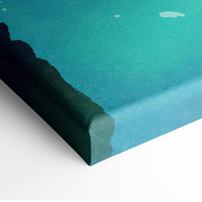 Teal and black gradient canvas painting with textured fabric surface featuring dark fantasy creature in misty woods