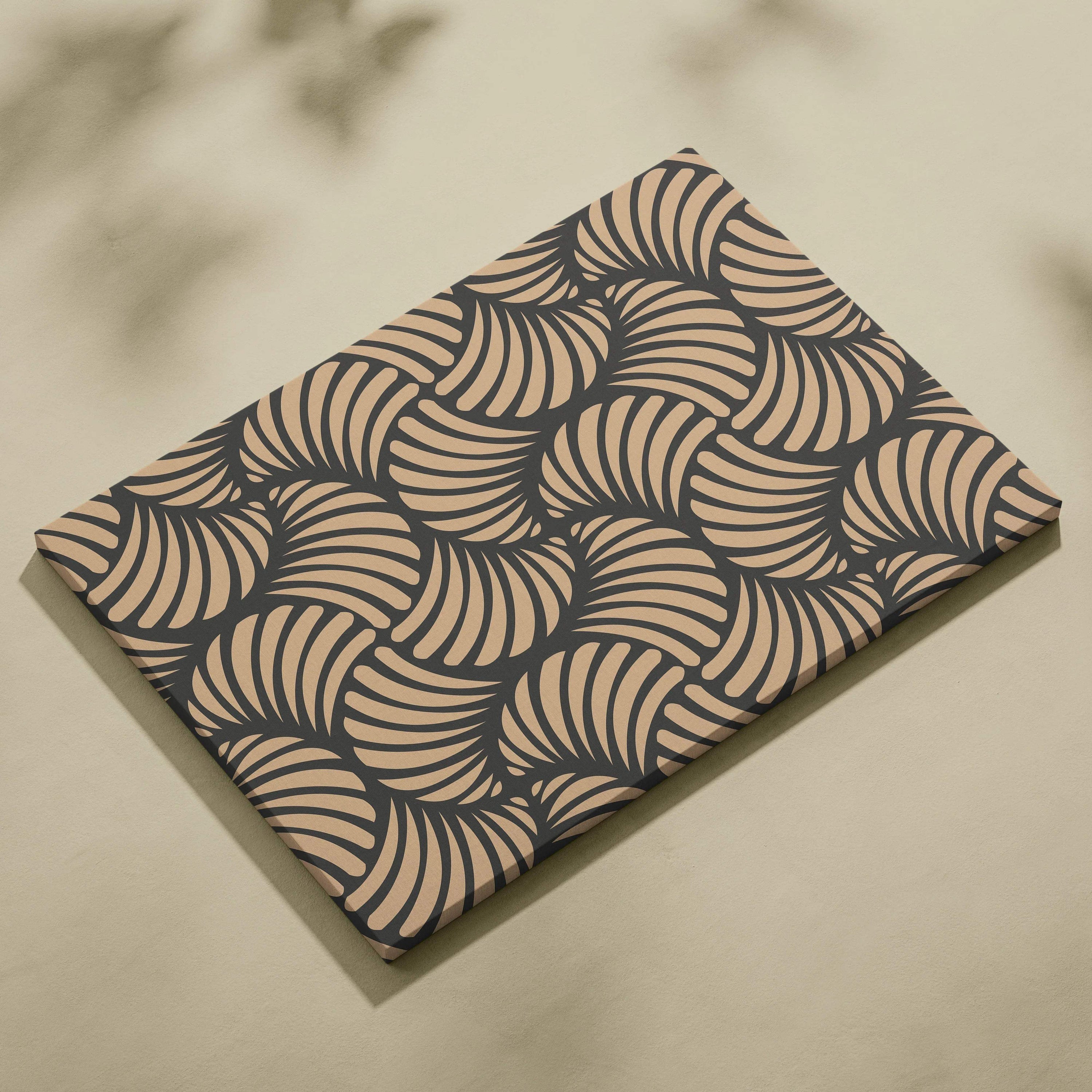 Modern art deco beige and charcoal leaf pattern canvas wall art