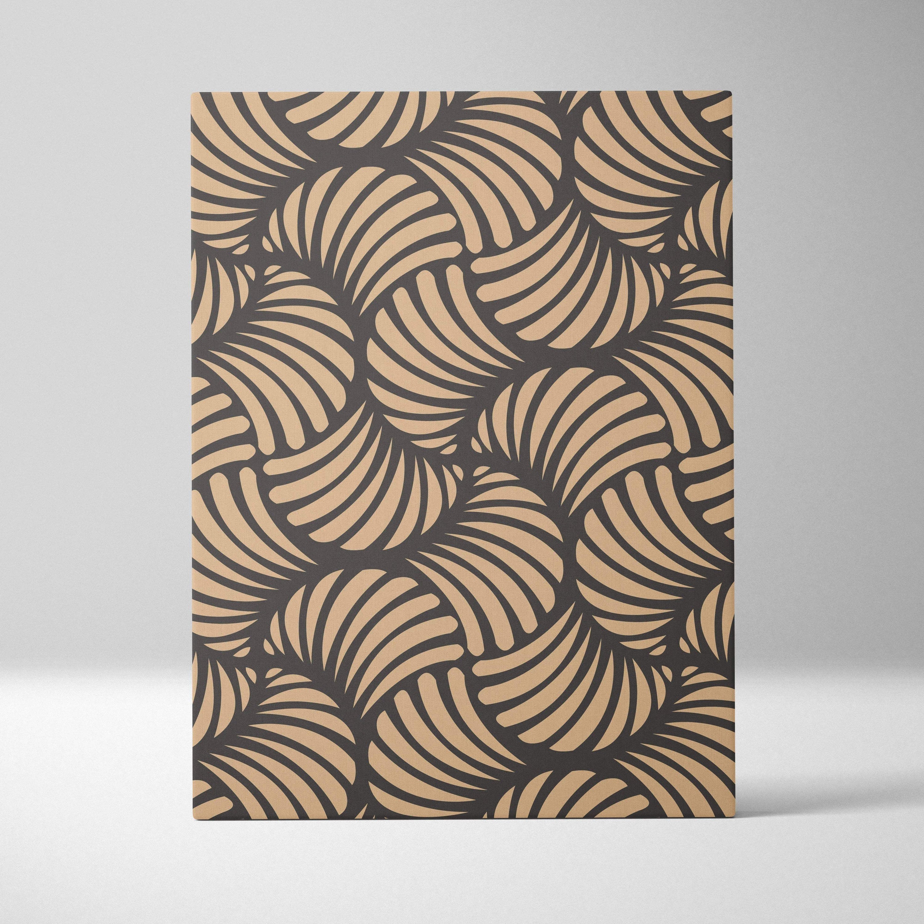 Beige charcoal abstract leaf pattern notebook with curved shell motifs