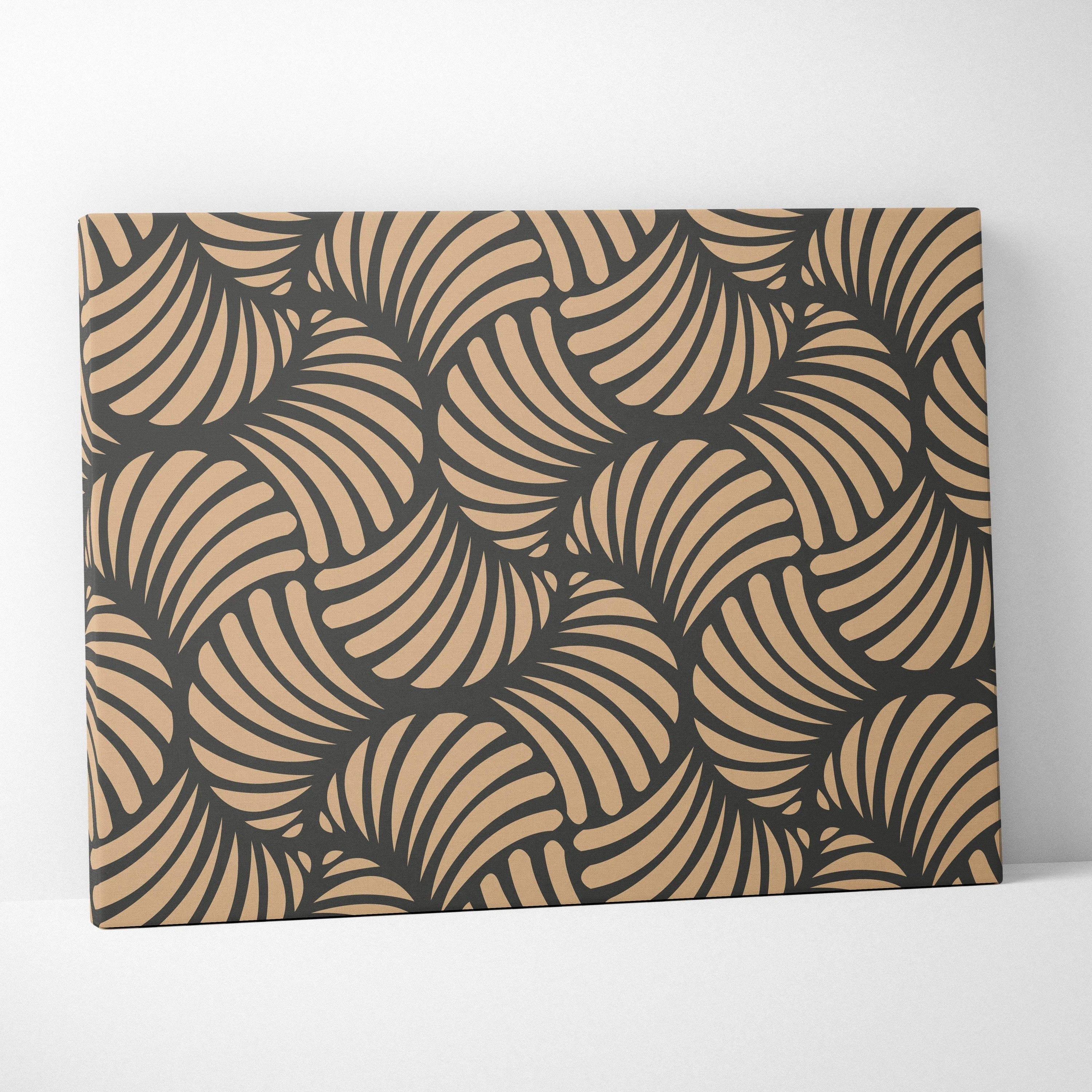 Modern art deco beige charcoal leaf pattern canvas wall art