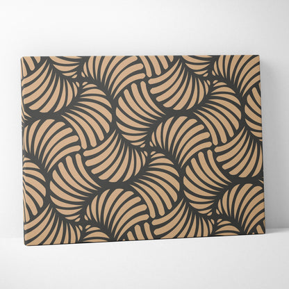 Modern art deco beige charcoal leaf pattern canvas wall art
