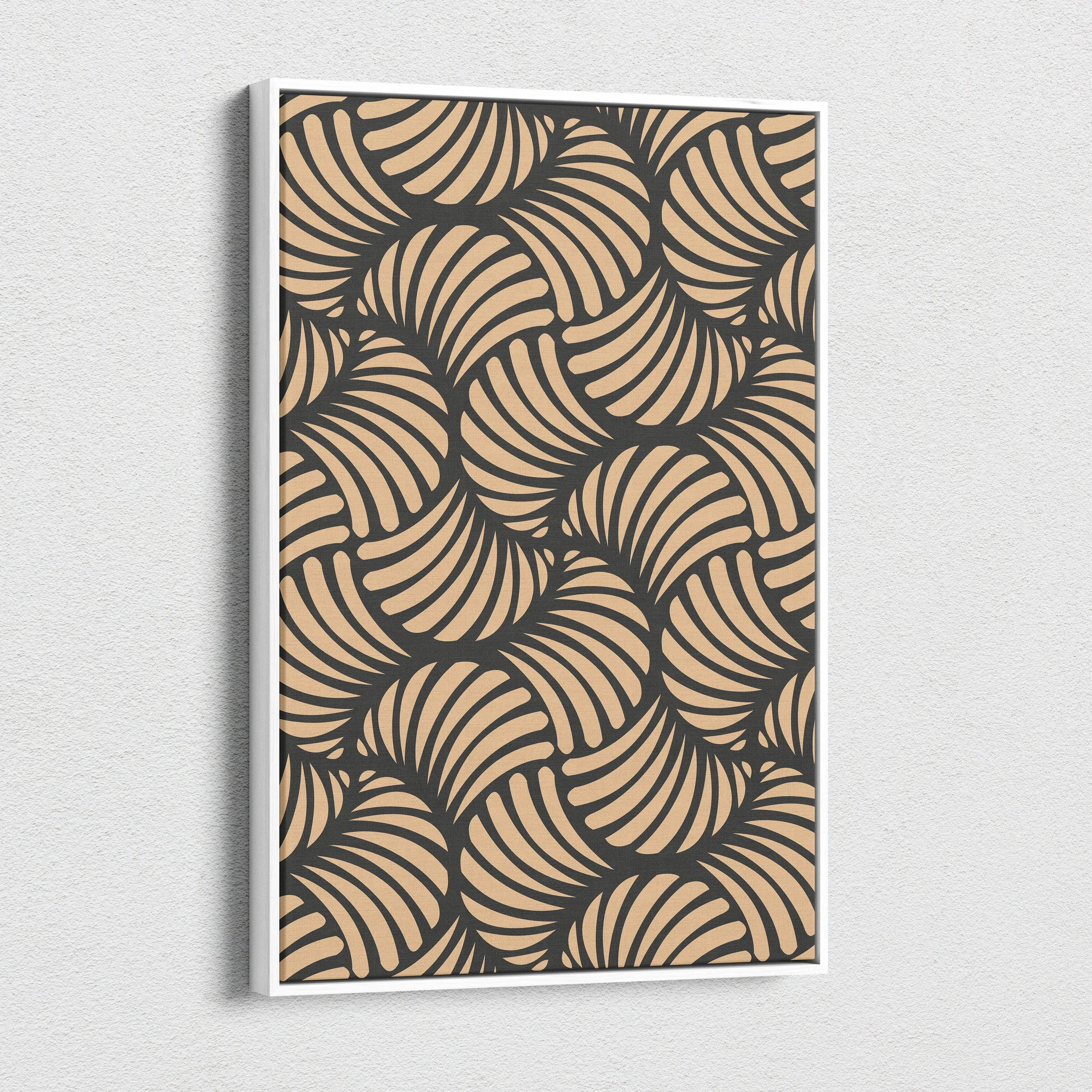 Beige and charcoal seamless abstract shell pattern canvas wall art