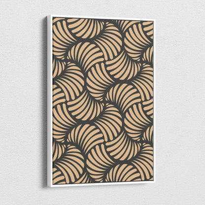 Beige and charcoal seamless abstract shell pattern canvas wall art