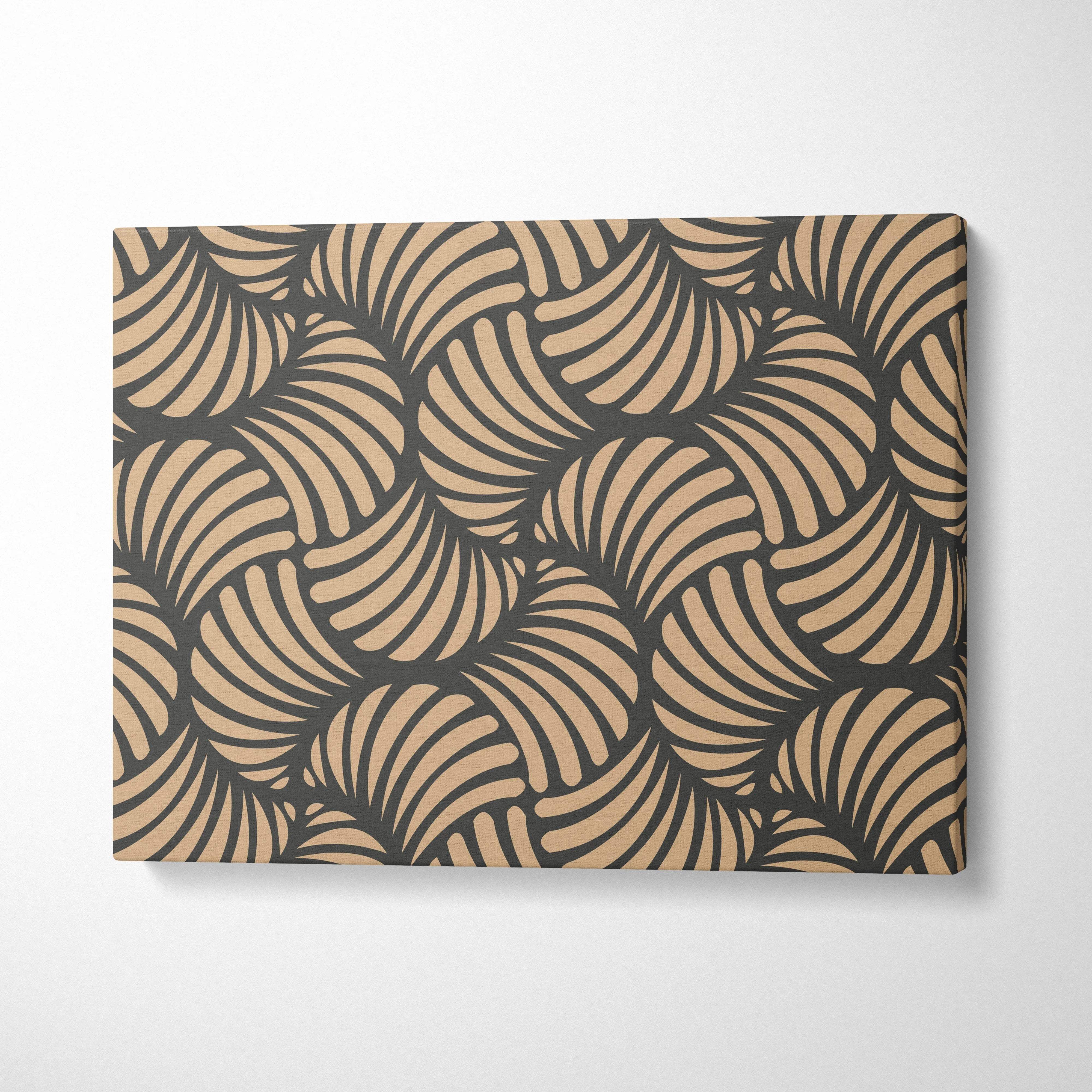 Modern art deco beige and charcoal leaf pattern canvas wall art