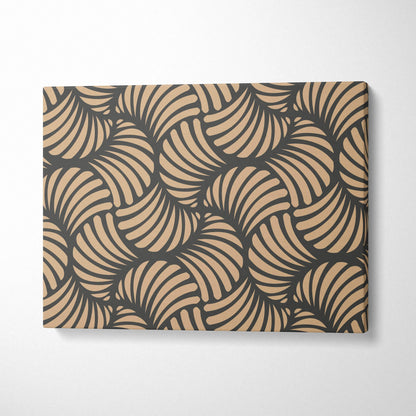 Modern art deco beige and charcoal leaf pattern canvas wall art