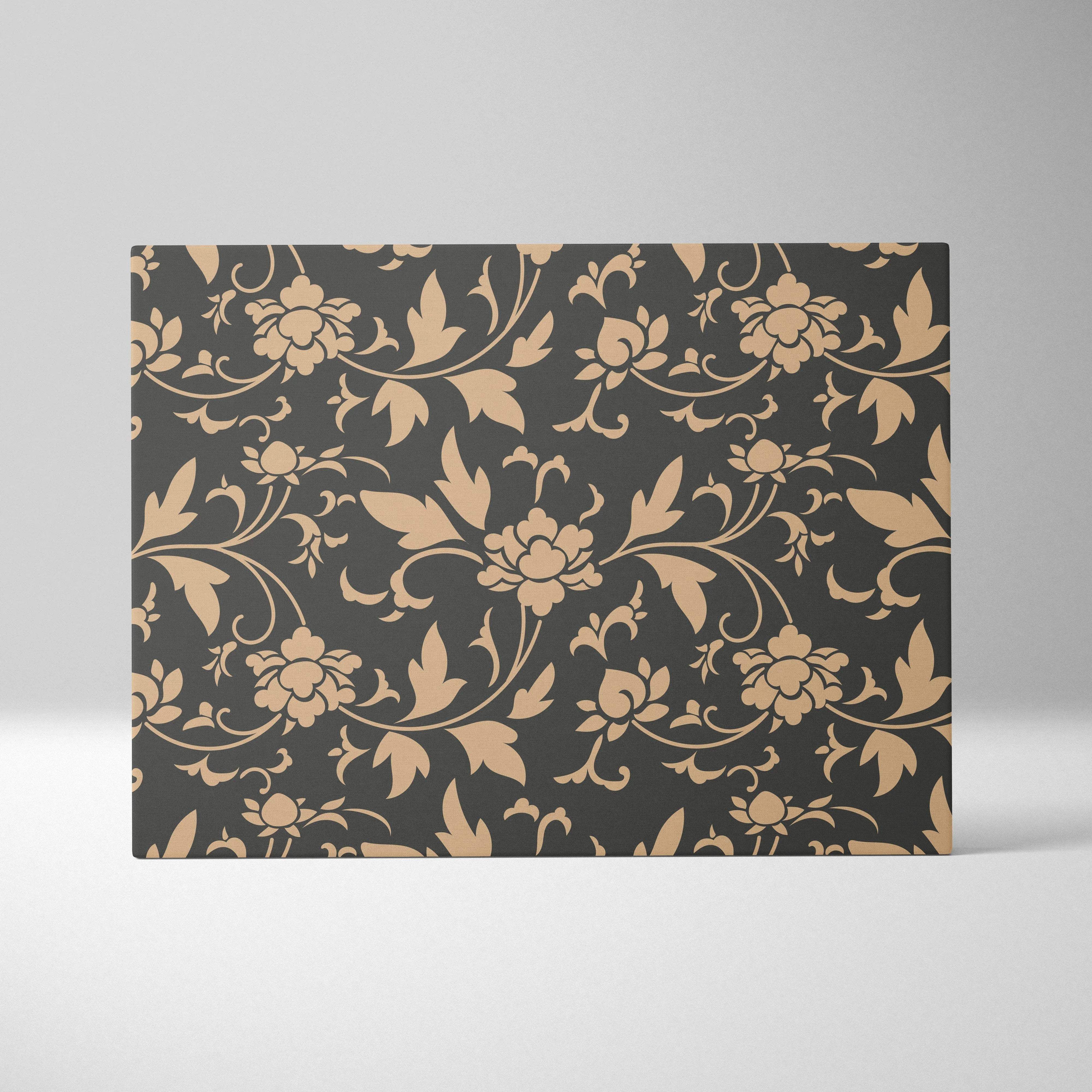Victorian damask floral canvas wall art in black gold beige charcoal