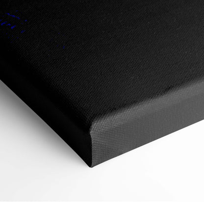 Black canvas art with textured surface and subtle blue speckles in japanese ink style samurai silhouette design
