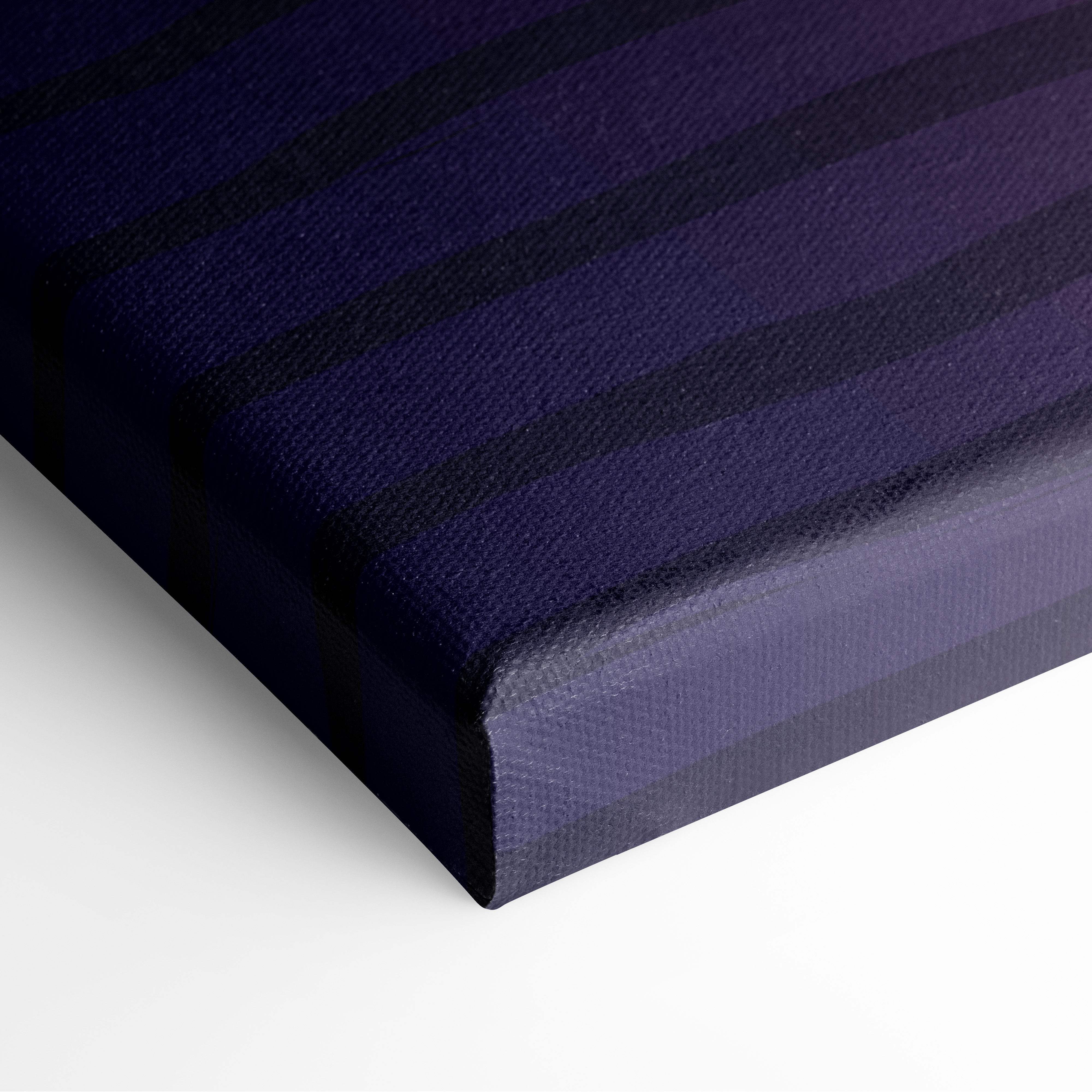 Retrowave ocean sunset canvas art print with deep navy and bold black horizontal stripes for vaporwave wall decor