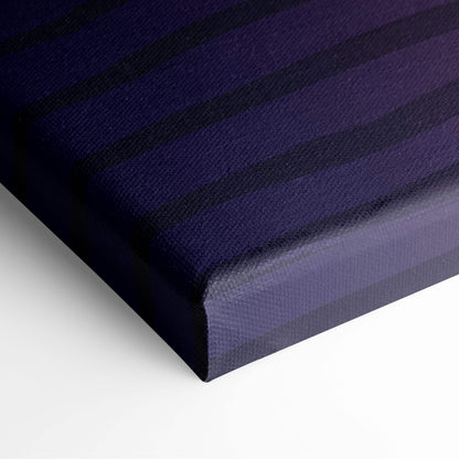 Retrowave ocean sunset canvas art print with deep navy and bold black horizontal stripes for vaporwave wall decor