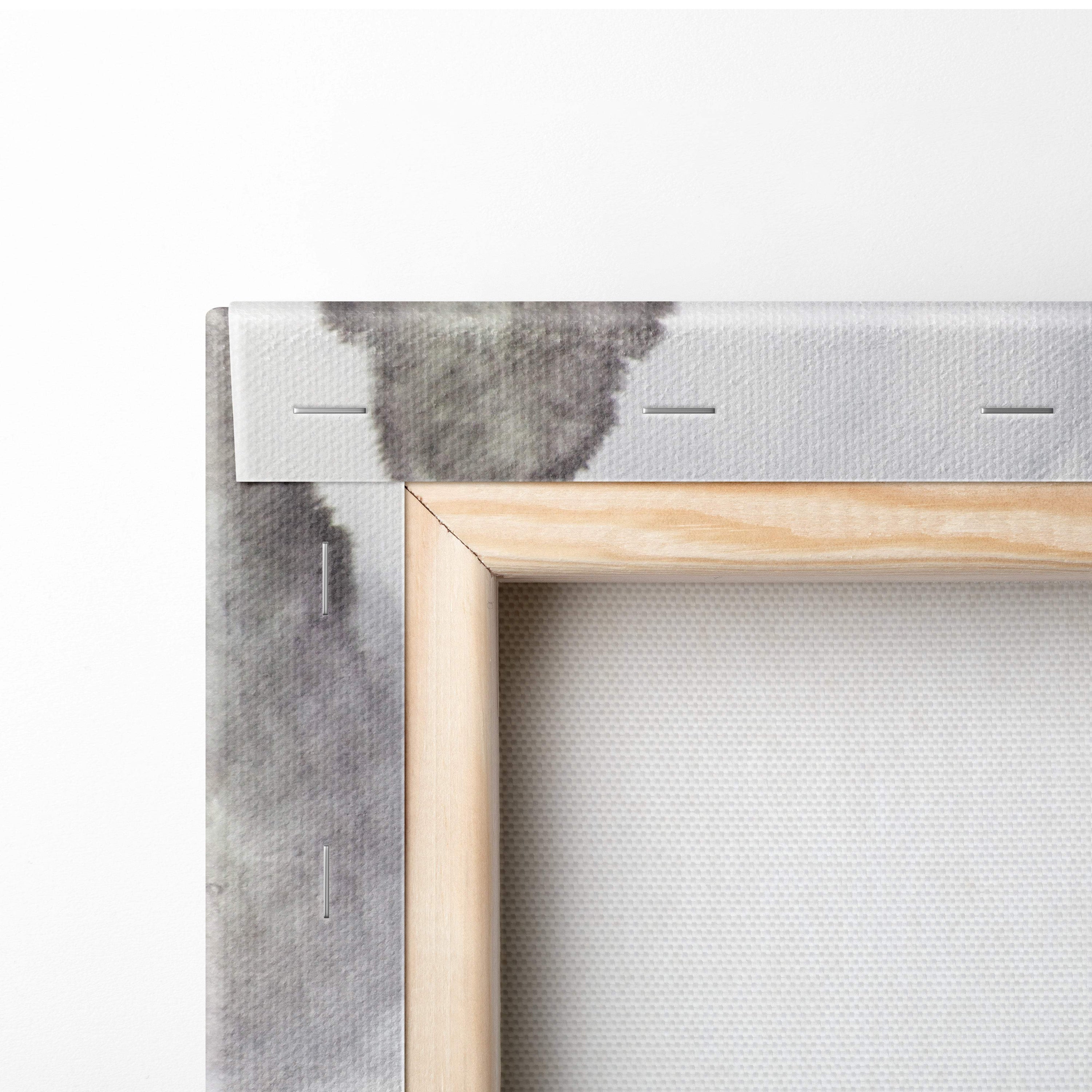 Light-colored wooden frame canvas with gray abstract artwork misty green mountain lake asian ink painting style wall art
